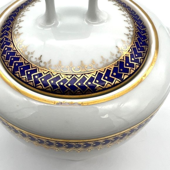 Vintage Sugar Bowl w/ Lid & Creamer Czechoslovakia 175G Blue and Gold Pattern - Picture 12 of 12